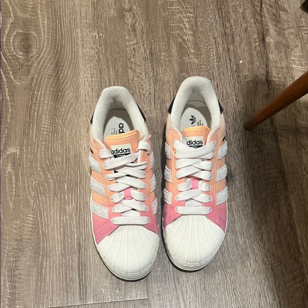 Adidas Superstar XLG in Pink, Orange, and White - Picture 3 of 7